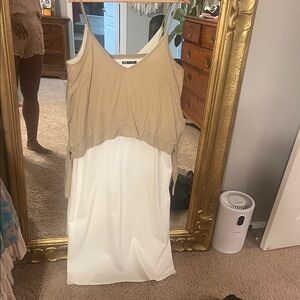 Zara Beige and White Maxi Dress
